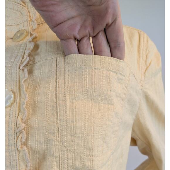 J.Jill Ruffled Neck Peplum Blazer Jacket Sz Large Tall Butter Yellow Cottagecore - Picture 9 of 12